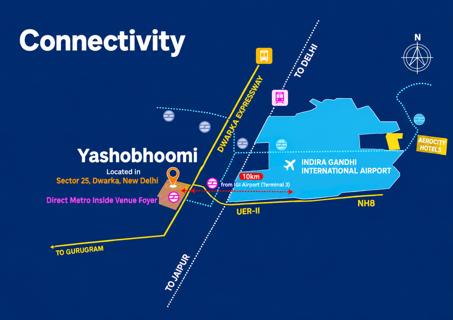 Connectivity map to Yashobhoomi Convention Centre